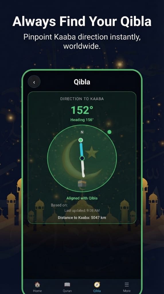 QiblaFlow Qibla compass screen